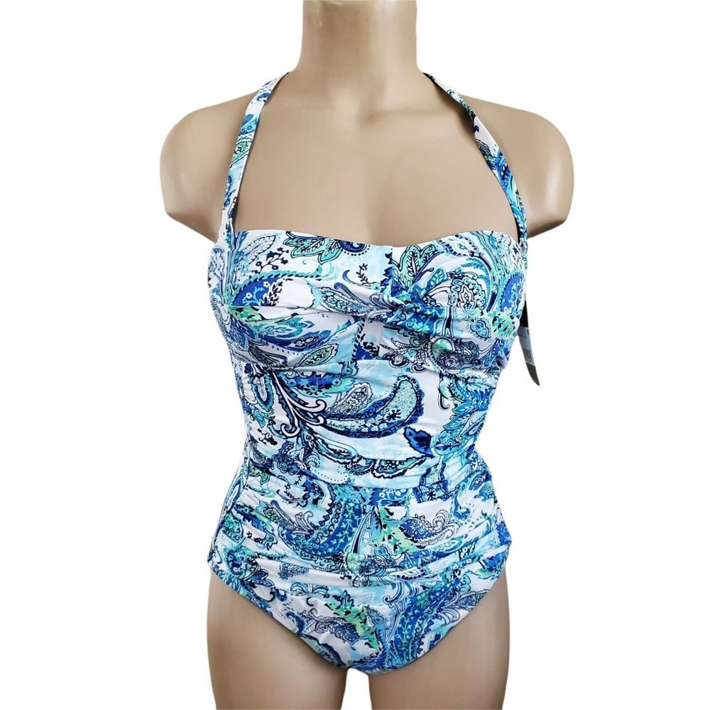 Ralph Lauren Blue Paisley Tie Halter Swimwear 4 New